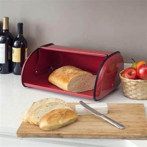 home basics bread box stainless steel housing walmart|Home Basics Roll Up Lid Stainless Steel Bread Box, Red.